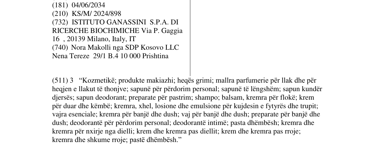 Zëri i markës VIDERMINA në buletin