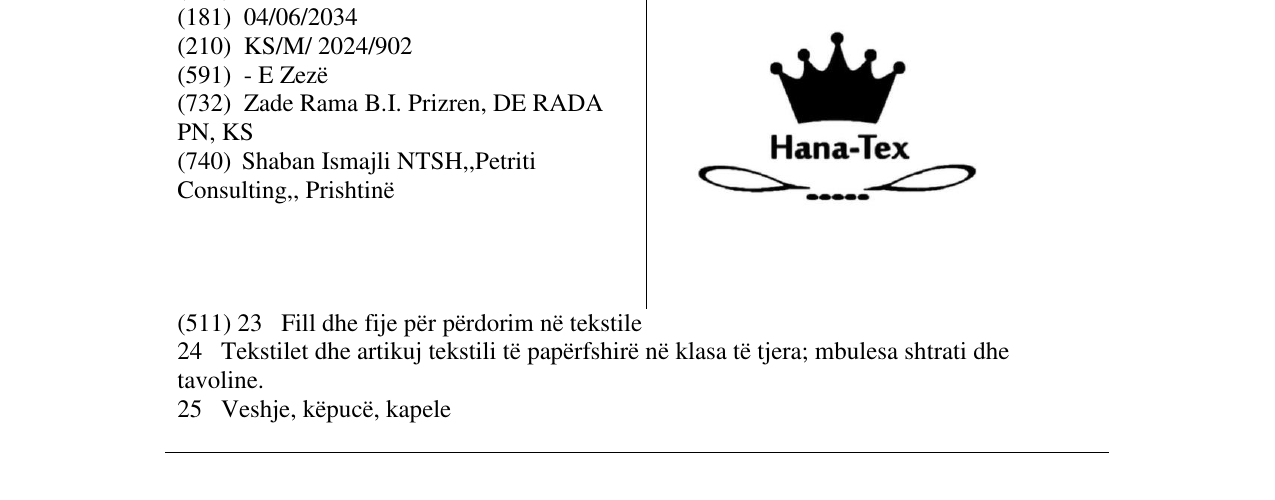 Zëri i markës HANA TEX në buletin