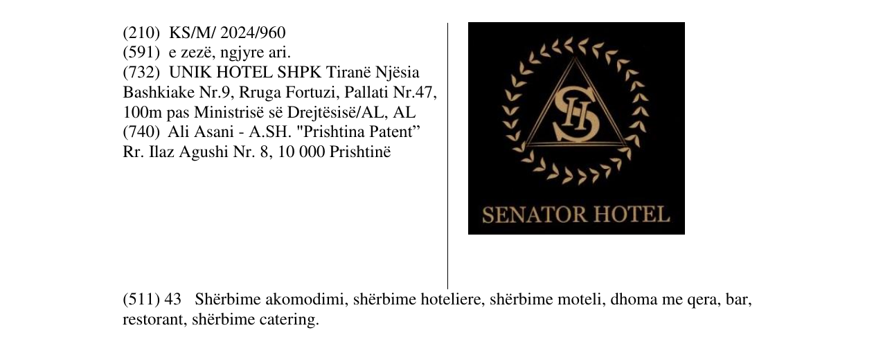 Zëri i markës SENATOR HOTEL në buletin