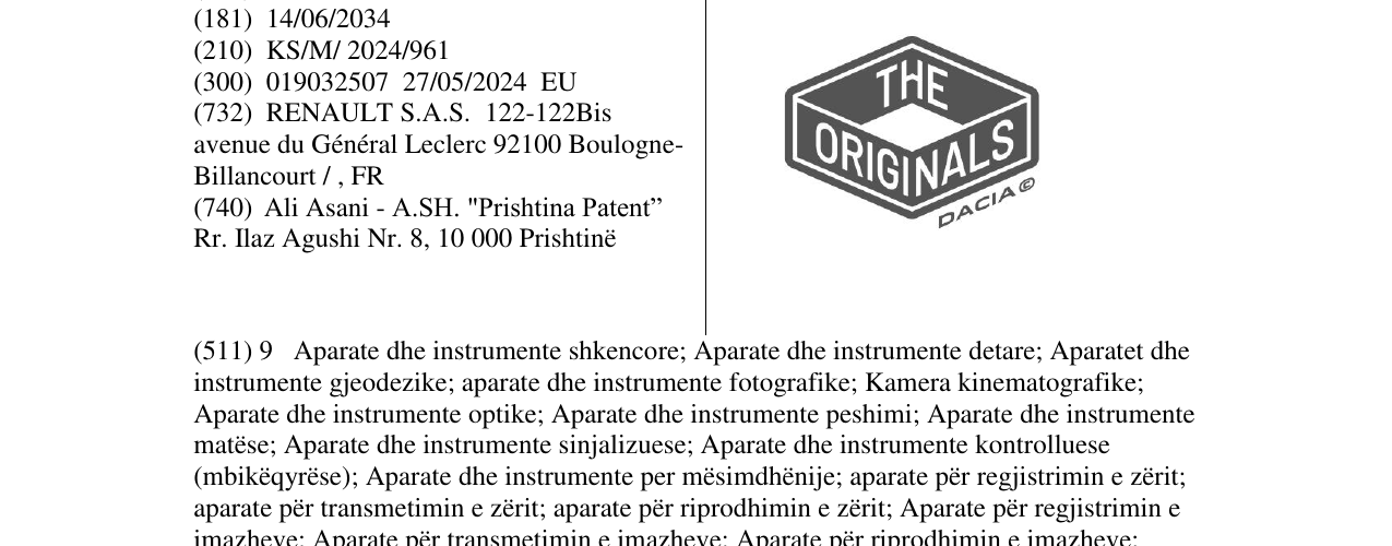 Zëri i markës THE ORIGINALS DACIA në buletin