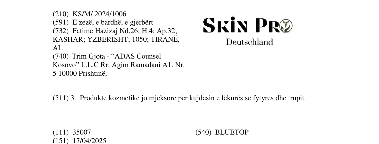 Zëri i markës SKIN PRO në buletin