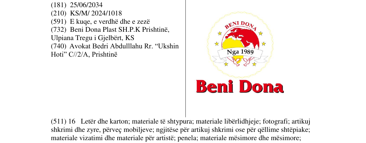 Zëri i markës BENI DONA në buletin