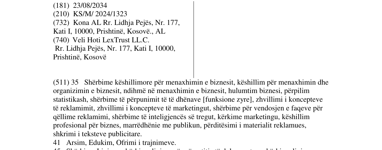 Zëri i markës Kona në buletin