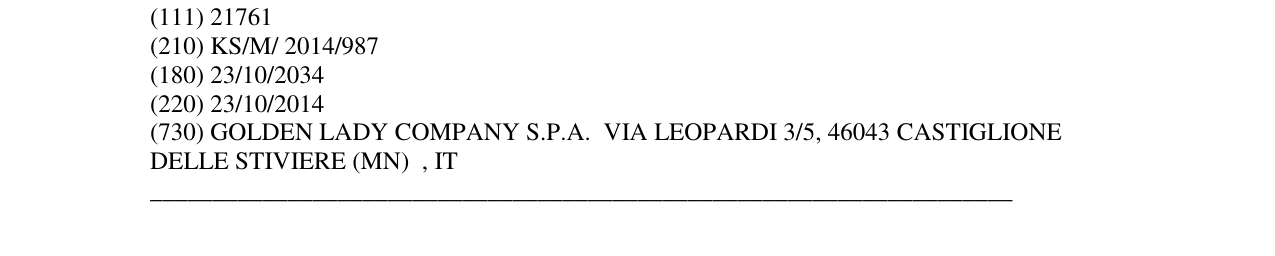Zëri i markës GOLDEN LADY MY BEAUTY në buletin