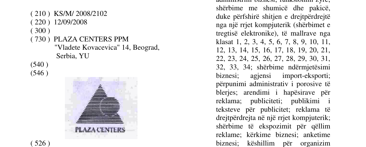 Zëri i markës PLAZA CENTERS në buletin