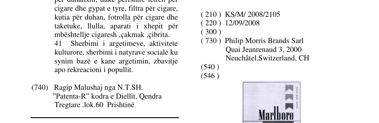 Zëri i markës MARLBORO FLAVOR PLUS në buletin
