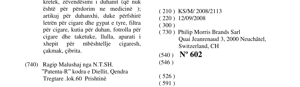 Zëri i markës Nº 602 në buletin