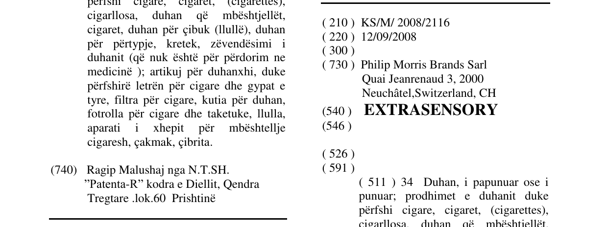 Zëri i markës EXTRASENSORY në buletin