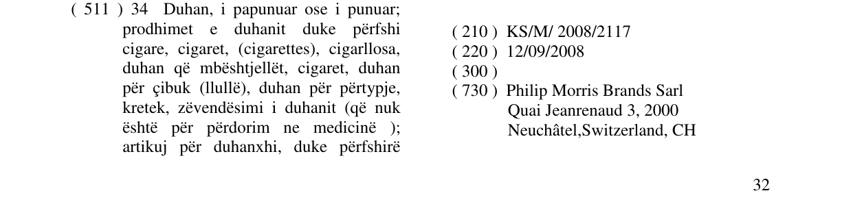 Zëri i markës Nº 802 në buletin