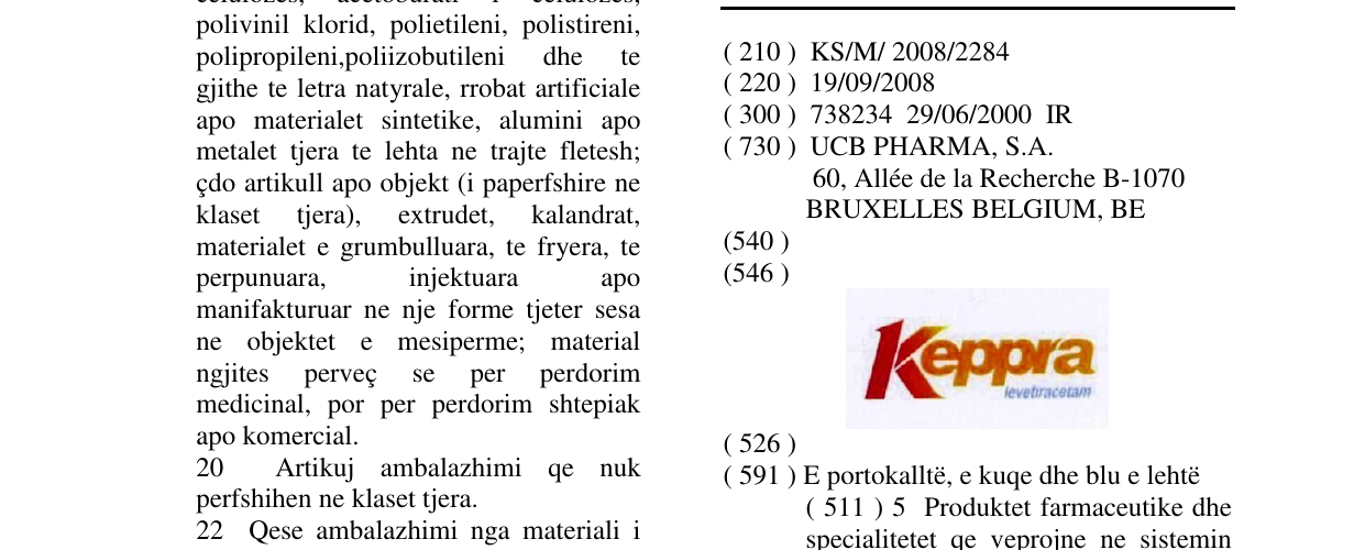 Zëri i markës Kepra levetiracetam në buletin