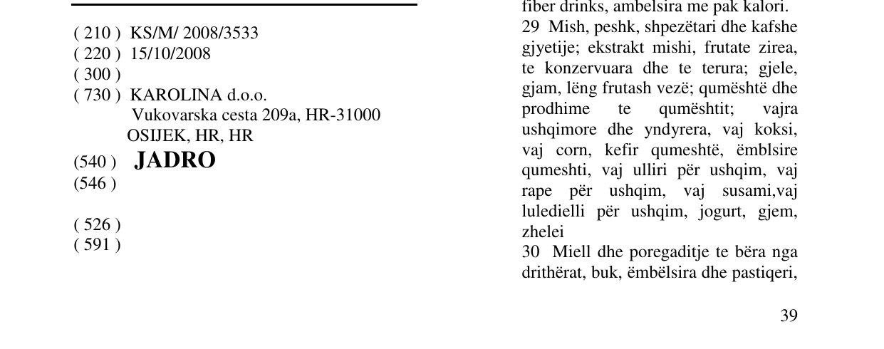 Zëri i markës JADRO në buletin