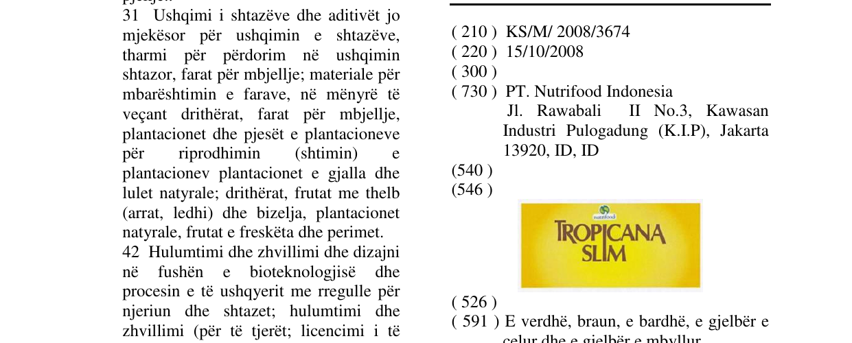 Zëri i markës TROPICANA SLIM në buletin