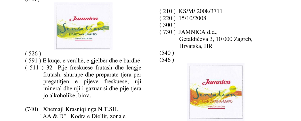 Zëri i markës Jamnica Sensation MANDARINA-MAPO në buletin