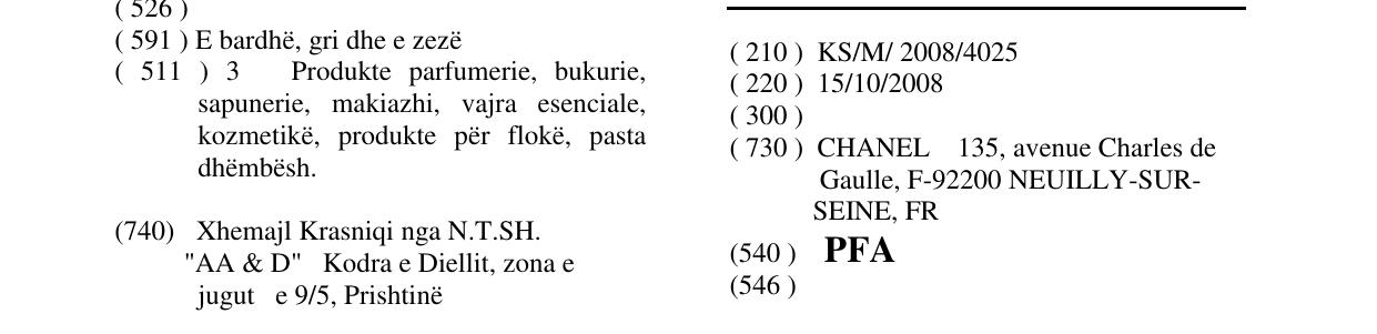 Zëri i markës PFA në buletin