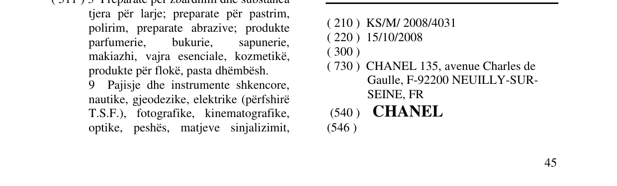 Zëri i markës CHANEL në buletin
