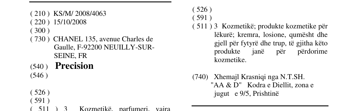 Zëri i markës Precision në buletin