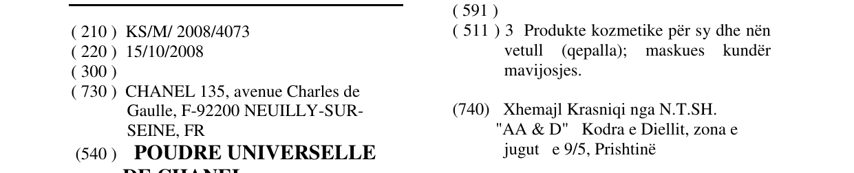 Zëri i markës POUDRE UNIVERSELLE DE CHANEL në buletin
