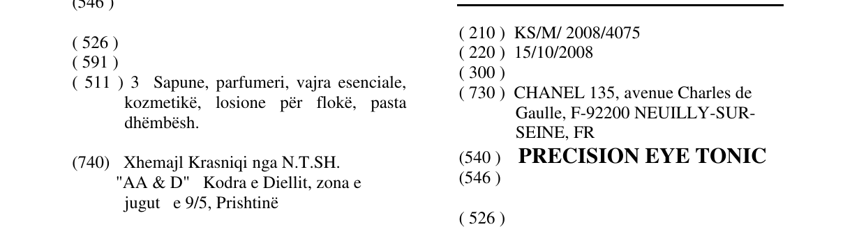 Zëri i markës PRECISION EYE TONIC në buletin