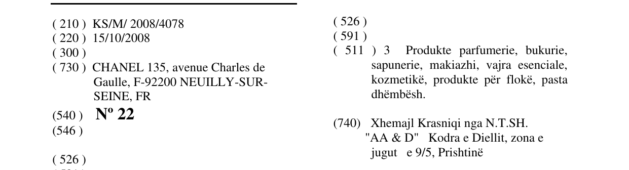 Zëri i markës Nº 22 në buletin