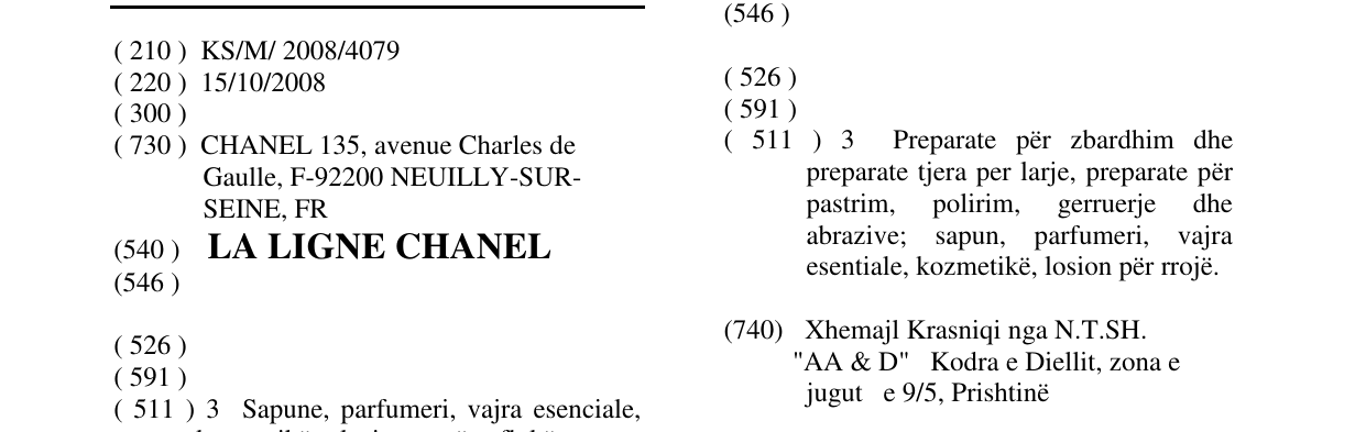 Zëri i markës LA LIGNE CHANEL në buletin