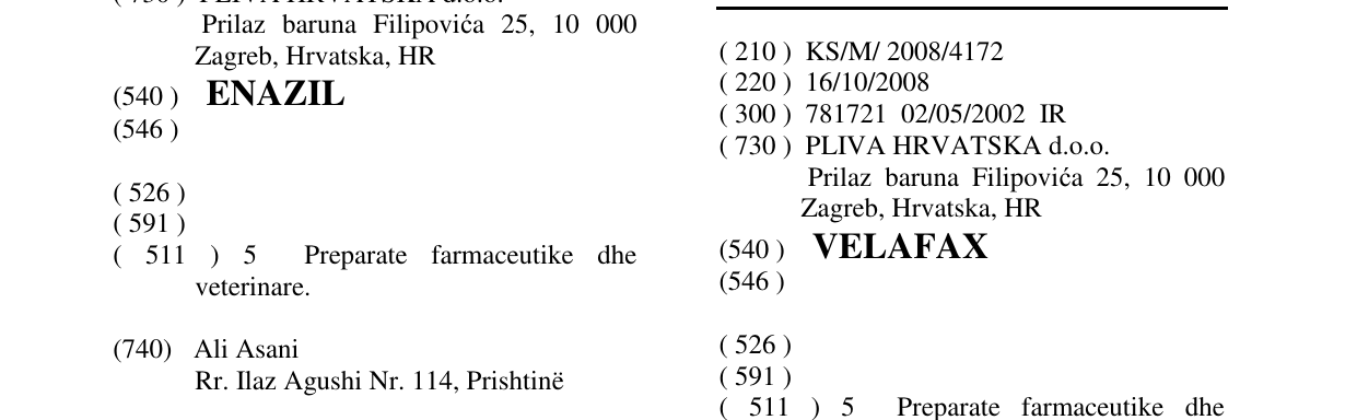 Zëri i markës VELAFAX në buletin