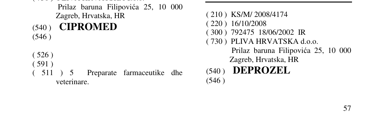 Zëri i markës DEPROZEL në buletin