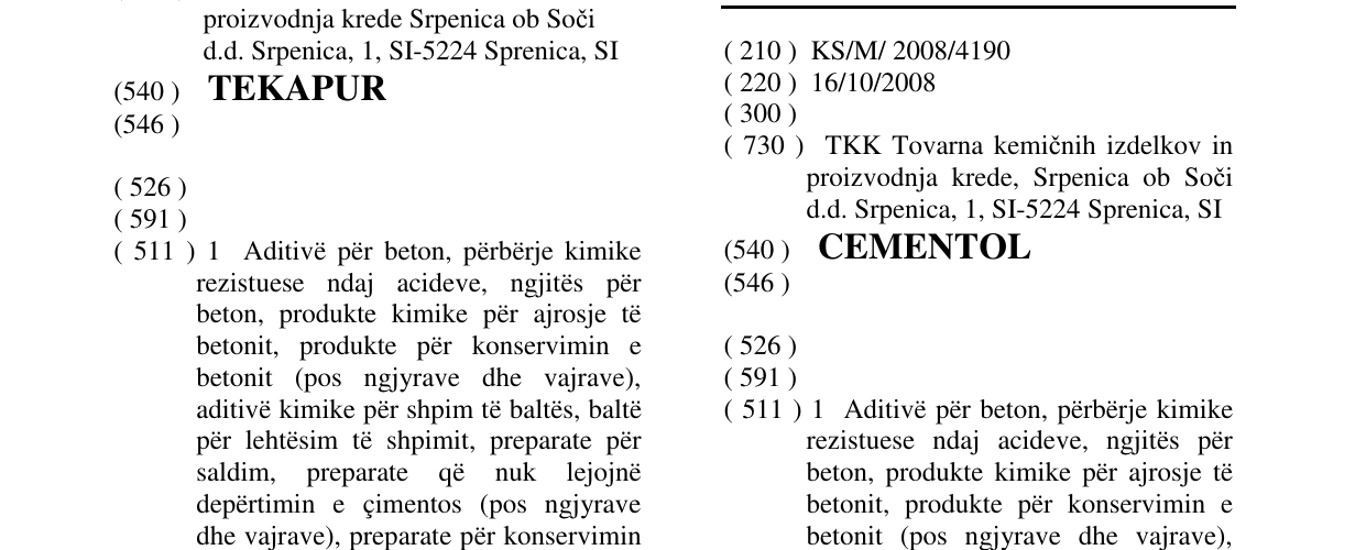 Zëri i markës CEMENTOL në buletin