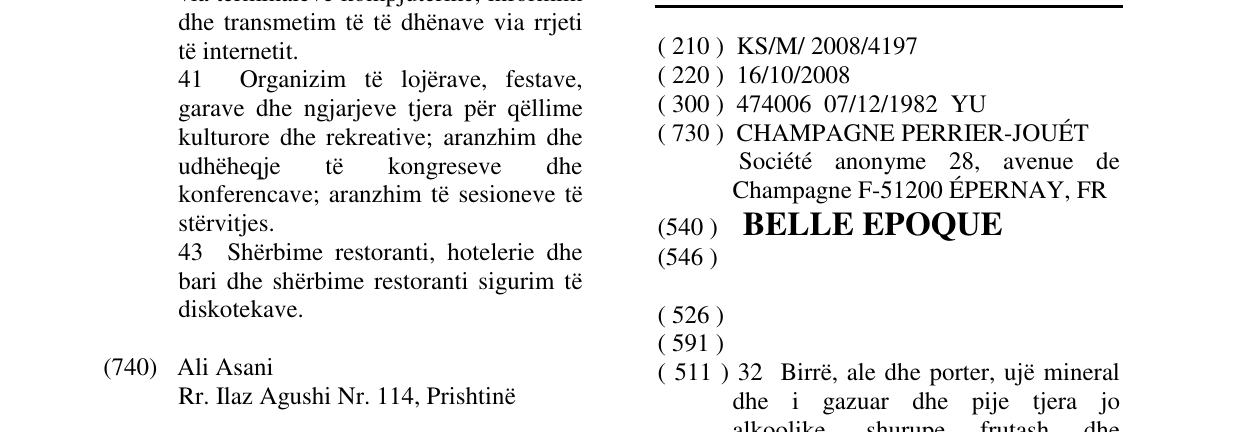 Zëri i markës BELLE EPOQUE në buletin