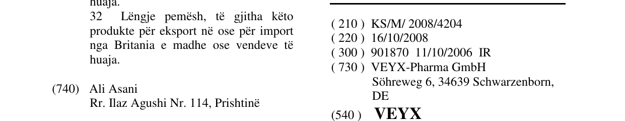 Zëri i markës VEYX në buletin