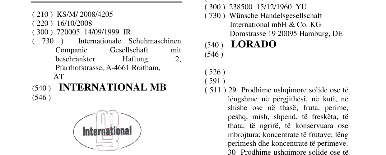 Zëri i markës INTERNATIONAL MB në buletin