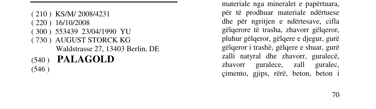 Zëri i markës PALAGOLD në buletin