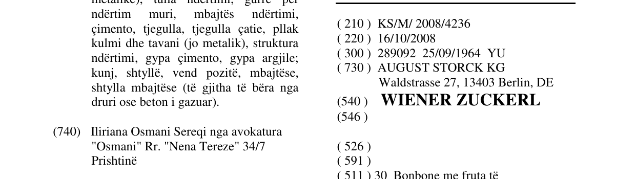 Zëri i markës WIENER ZUCKERL në buletin