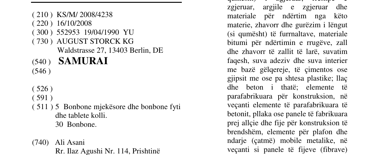 Zëri i markës SAMURAI në buletin