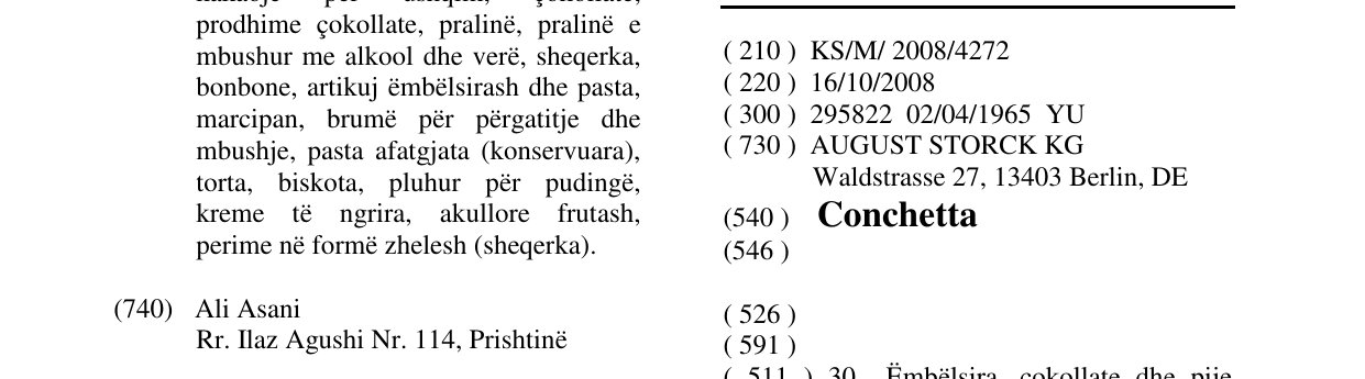 Zëri i markës Conchetta në buletin
