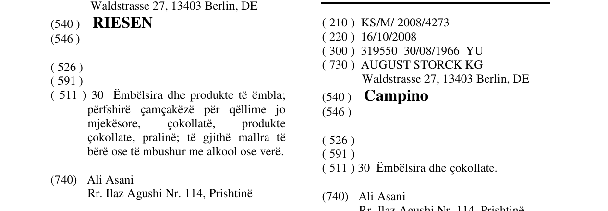 Zëri i markës Campino në buletin