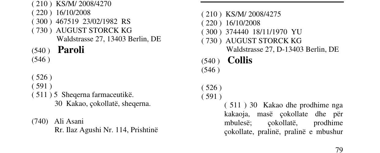 Zëri i markës Collis në buletin