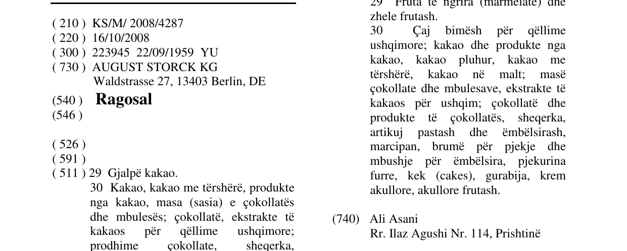Zëri i markës Ragosal në buletin