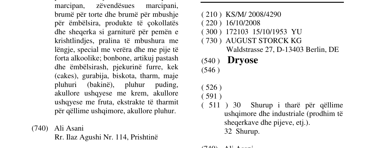 Zëri i markës Dryose në buletin