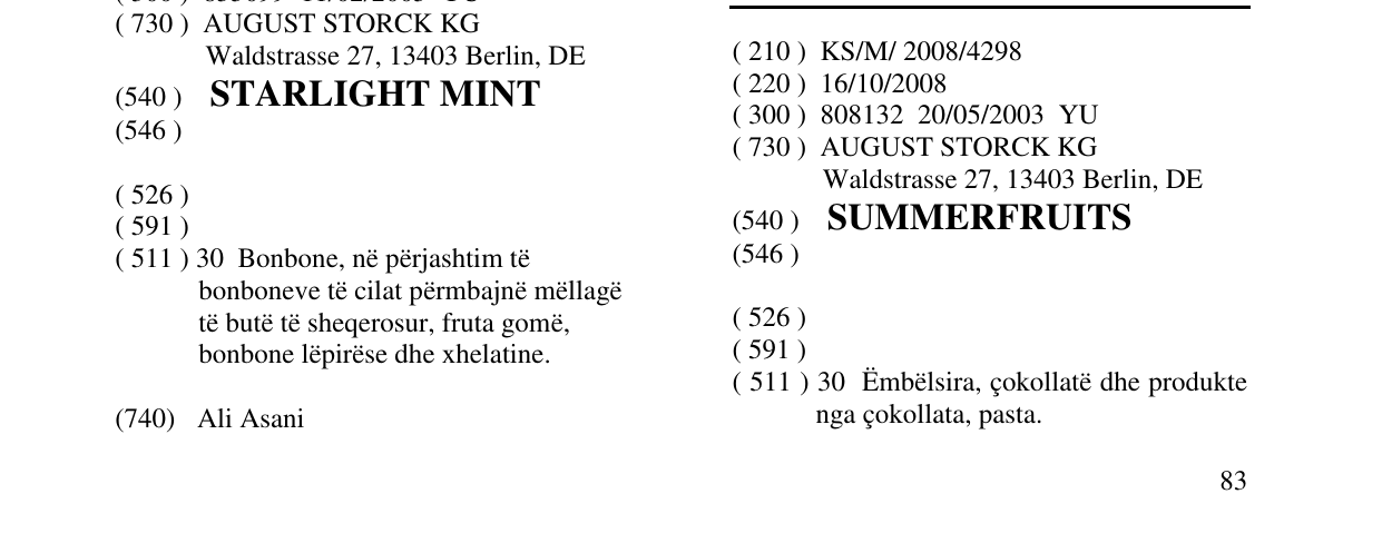 Zëri i markës SUMMERFRUITS në buletin