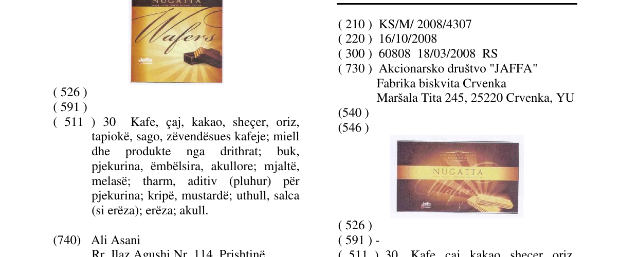 Zëri i markës NUGATTA WAFERS në buletin