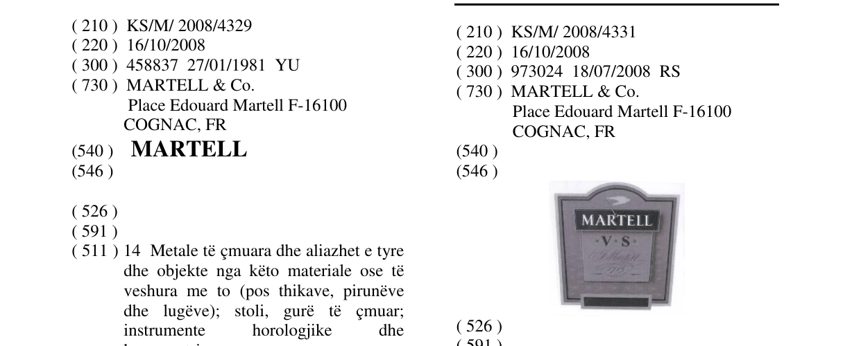 Zëri i markës MARTELL *V*S* në buletin