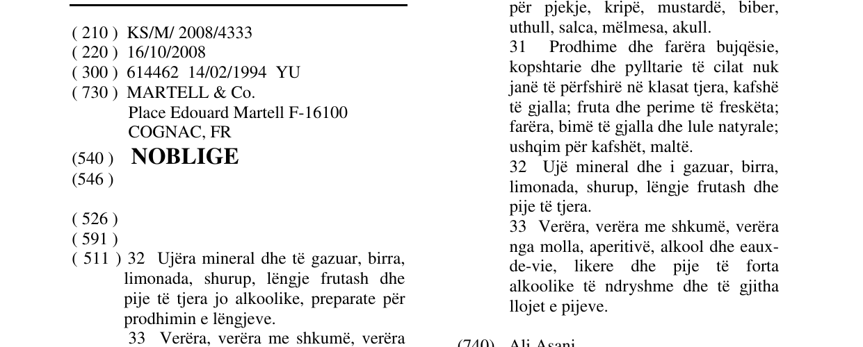 Zëri i markës NOBLIGE në buletin
