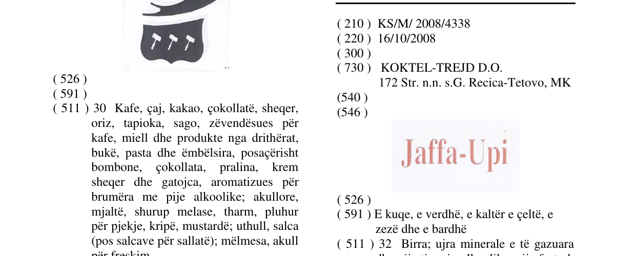 Zëri i markës Jaffa-Upi në buletin