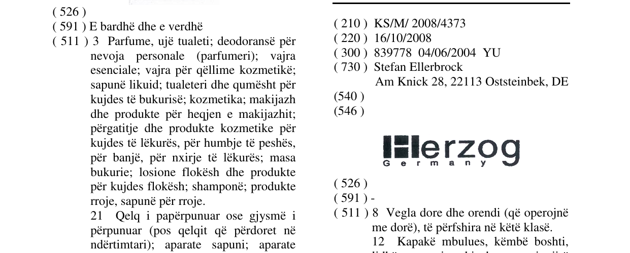 Zëri i markës HERZOG GERMANY në buletin