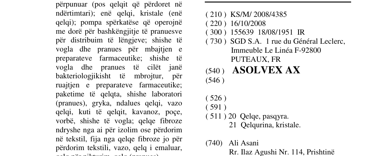 Zëri i markës ASOLVEX AX në buletin
