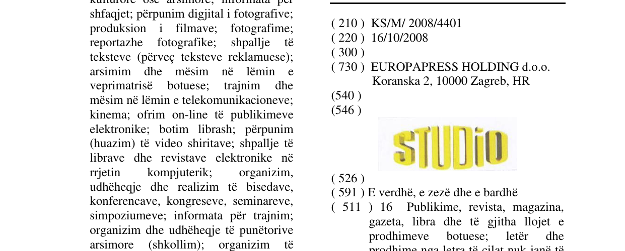 Zëri i markës STUDIO në buletin