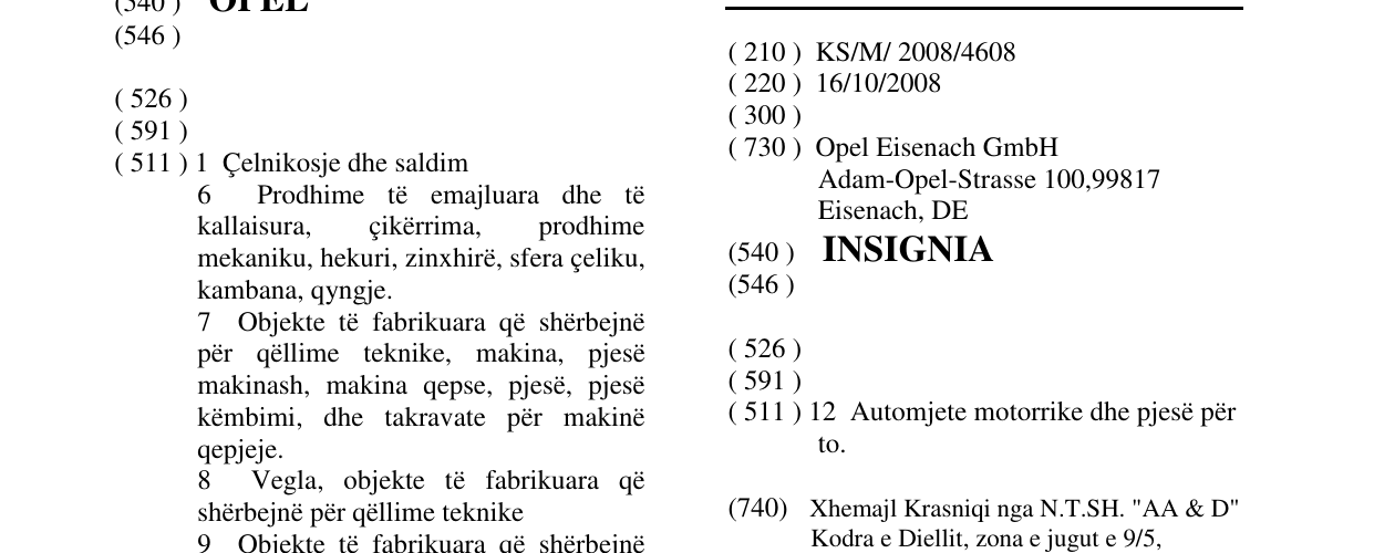 Zëri i markës INSIGNIA në buletin