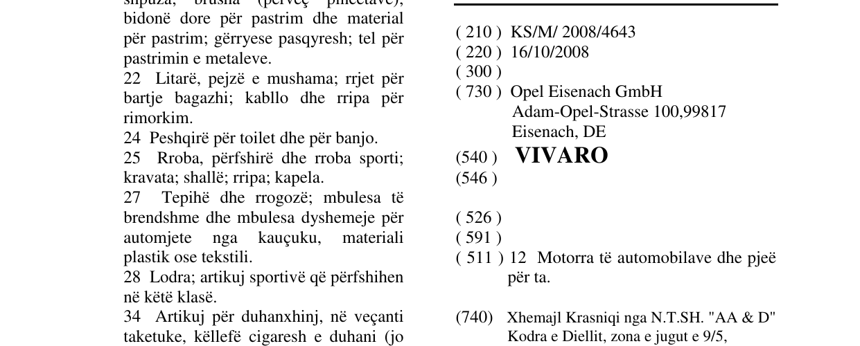 Zëri i markës VIVARO në buletin