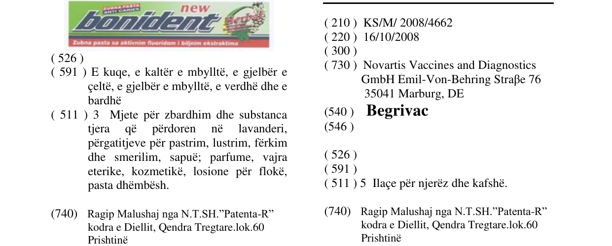 Zëri i markës Begrivac në buletin