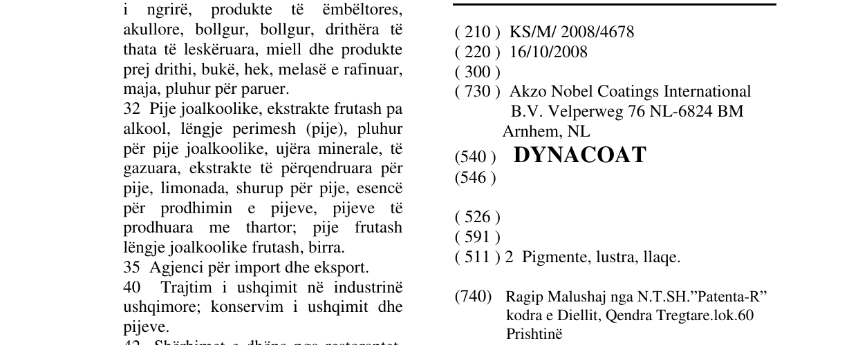 Zëri i markës DYNACOAT në buletin